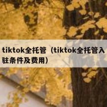 tiktok全托管（tiktok全托管入驻条件及费用）