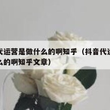 抖音代运营是做什么的啊知乎（抖音代运营是做什么的啊知乎文章）