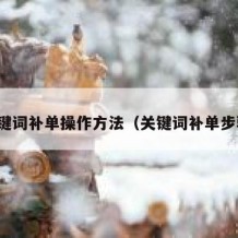 关键词补单操作方法（关键词补单步骤）