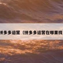 拼多多运营（拼多多运营在哪里找）